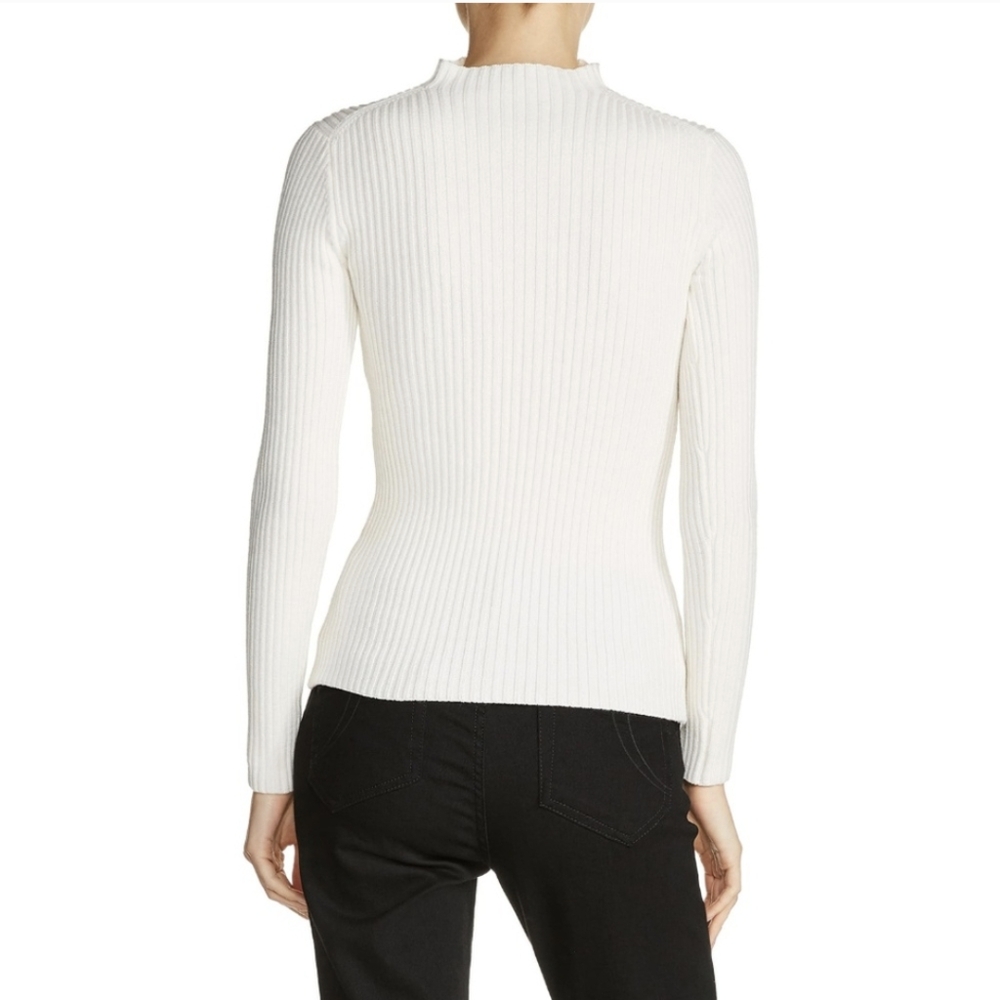 Maje Merino Wool Blend Quarter Zip Ribbed Mock Neck Sweater in Cream 1 US Small - Picture 8 of 8